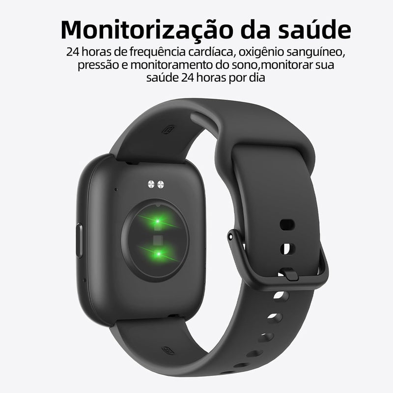 SmartWatch, relogio smartwatch com Ecrã tátil e Alexa, à prova d'água IP68, relogio smartwatch feminino e masculino, com modo esportivo e recebimento de notificações (preto)