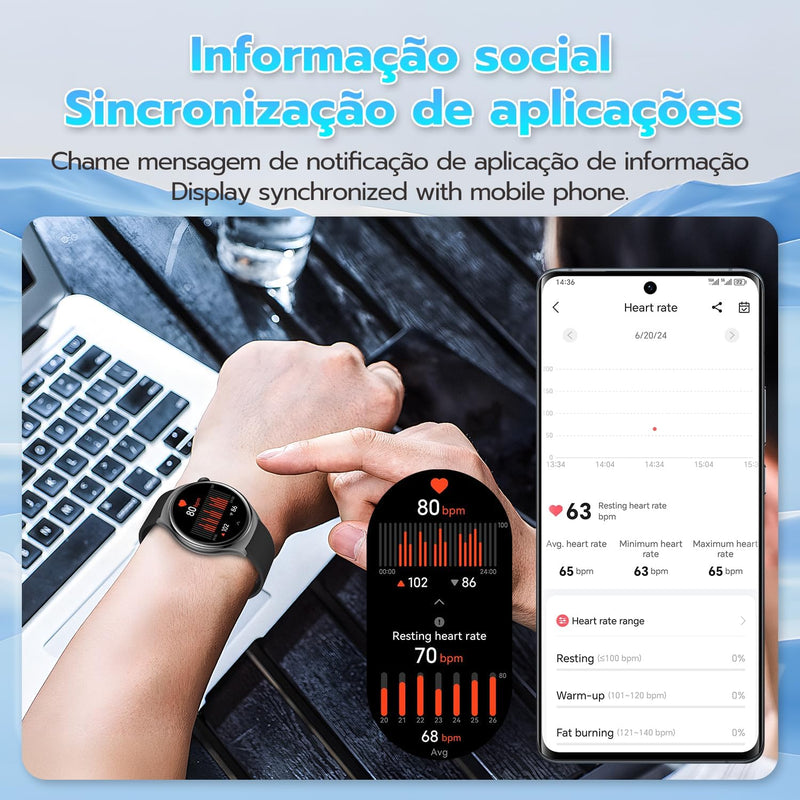 SmartWatch, relogio smartwatch com Ecrã tátil e Alexa, à prova d'água IP68, relogio smartwatch feminino e masculino, com modo esportivo e recebimento de notificações (preto)