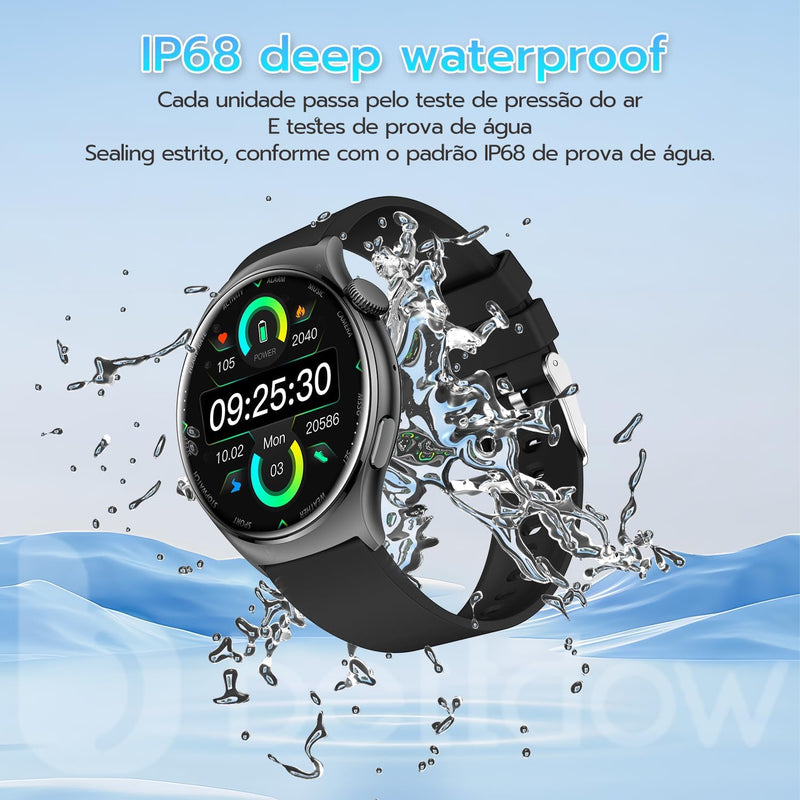 SmartWatch, relogio smartwatch com Ecrã tátil e Alexa, à prova d'água IP68, relogio smartwatch feminino e masculino, com modo esportivo e recebimento de notificações (preto)