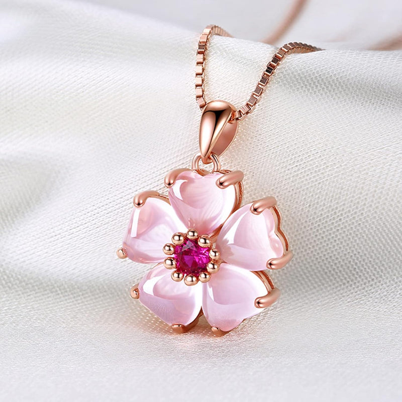 Colgante Flor de Amor en Cuarzo Rosa y Oro Rosa 14K