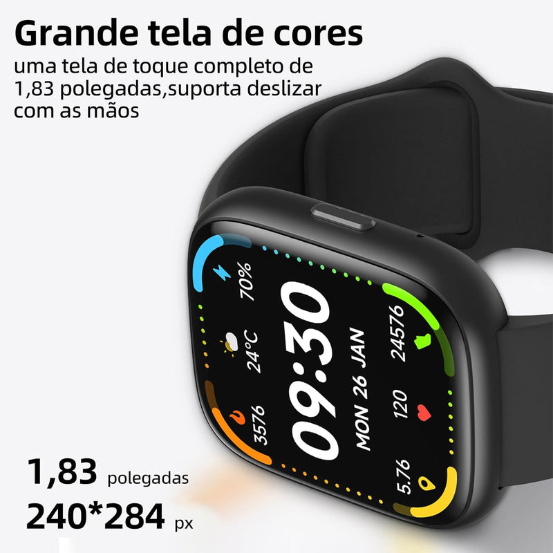 SmartWatch, relogio smartwatch com Ecrã tátil e Alexa, à prova d'água IP68, relogio smartwatch feminino e masculino, com modo esportivo e recebimento de notificações (preto)