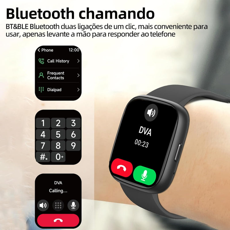 SmartWatch, relogio smartwatch com Ecrã tátil e Alexa, à prova d'água IP68, relogio smartwatch feminino e masculino, com modo esportivo e recebimento de notificações (preto)