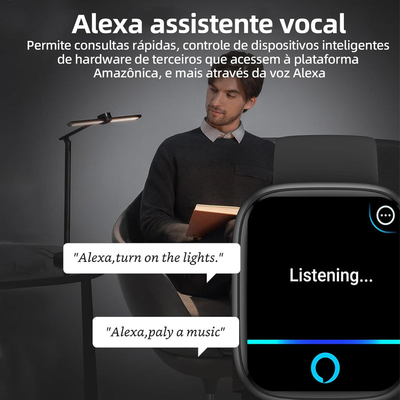 SmartWatch, relogio smartwatch com Ecrã tátil e Alexa, à prova d'água IP68, relogio smartwatch feminino e masculino, com modo esportivo e recebimento de notificações (preto)
