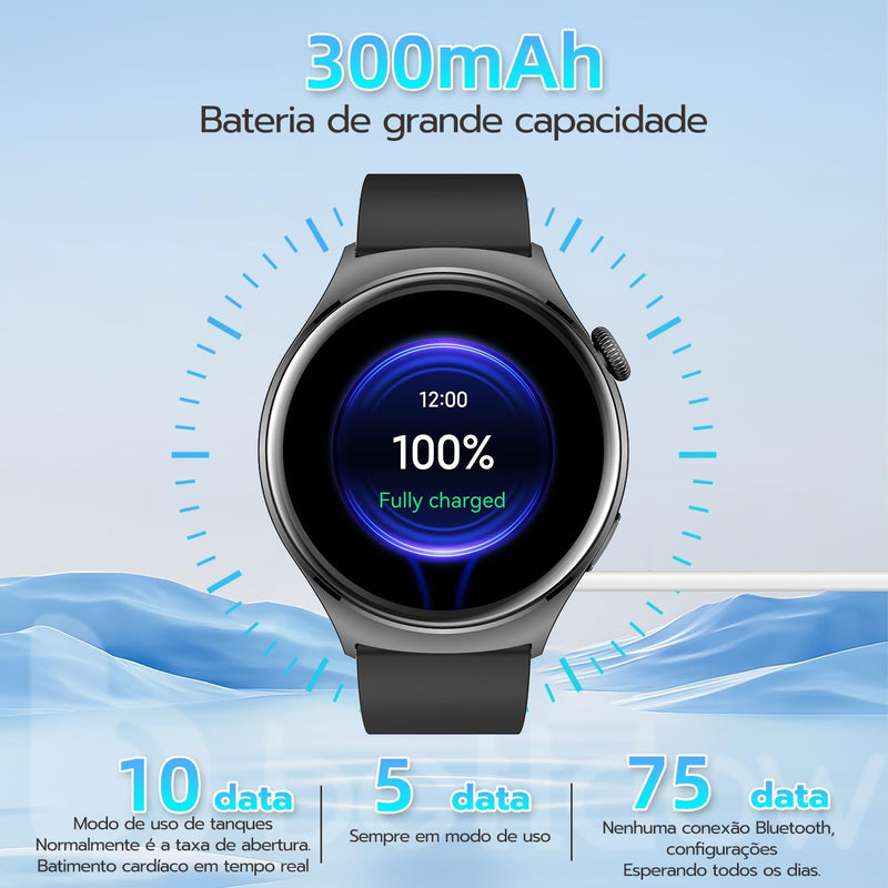 SmartWatch, relogio smartwatch com Ecrã tátil e Alexa, à prova d'água IP68, relogio smartwatch feminino e masculino, com modo esportivo e recebimento de notificações (preto)