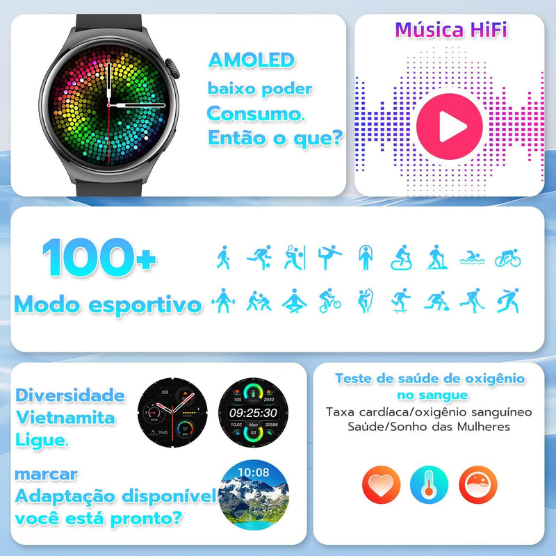 SmartWatch, relogio smartwatch com Ecrã tátil e Alexa, à prova d'água IP68, relogio smartwatch feminino e masculino, com modo esportivo e recebimento de notificações (preto)