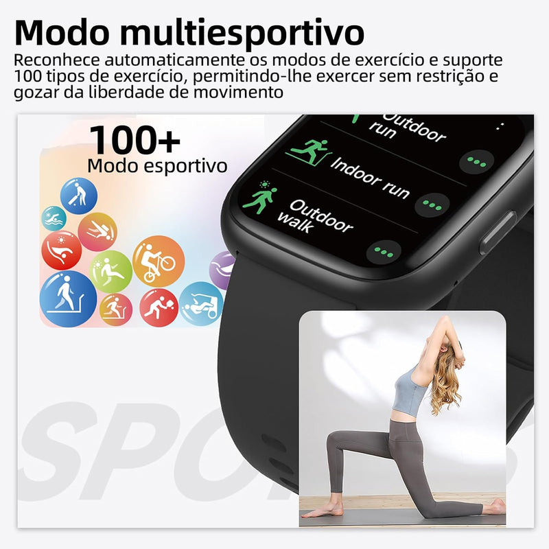 SmartWatch, relogio smartwatch com Ecrã tátil e Alexa, à prova d'água IP68, relogio smartwatch feminino e masculino, com modo esportivo e recebimento de notificações (preto)