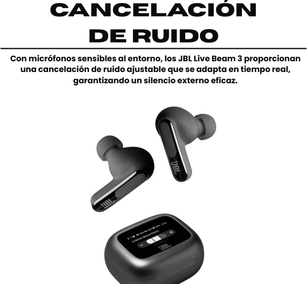 JBL, Auriculares Bluetooth, Live Beam 3, In-ear, Pantalla de 1,45", Cancelación de Ruido - Negro
